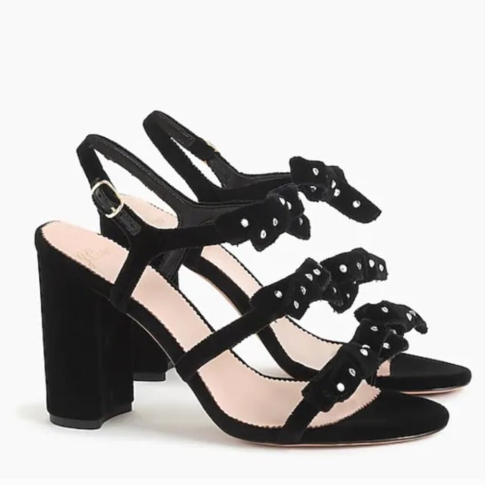 J. Crew || Bow Heels in Embellished Velvet